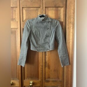 Theory Women’s Grey Cotton Sz P Steampunk Inspired Asymmetrical Jean Jacket